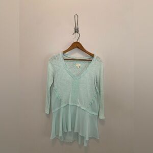 Meadow Rue Mint Blue Layered V-Neck Women's Top